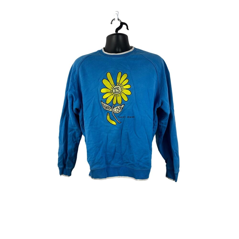 Teddy Fresh Graphic Crew Sweatshirt What is Love Floral Blue Size Medium